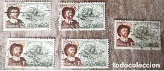 Sellos: 5 Sello Espa&ntilde;a. 50 Pesetas 1976. Juan Sebasti&aacute;n Elcano. Nao Victoria. Personajes C&eacute;lebres Espa&ntilde;oles