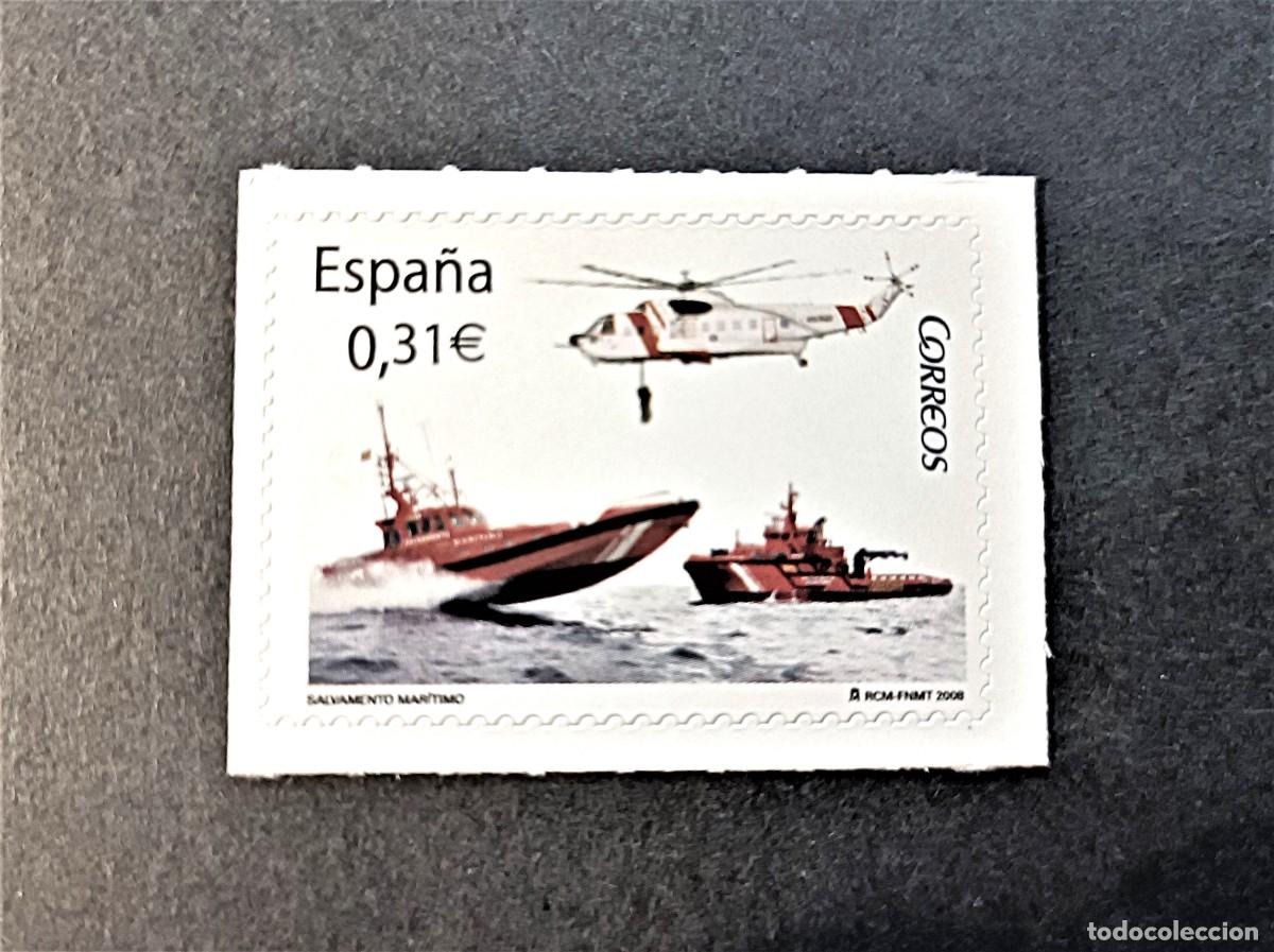 Sellos: S. nuevo. Autoadhesivo. Salvamento Mar&iacute;timo. Helic&oacute;ptero, Buque.12 Marzo 2008. Edifil 4399.