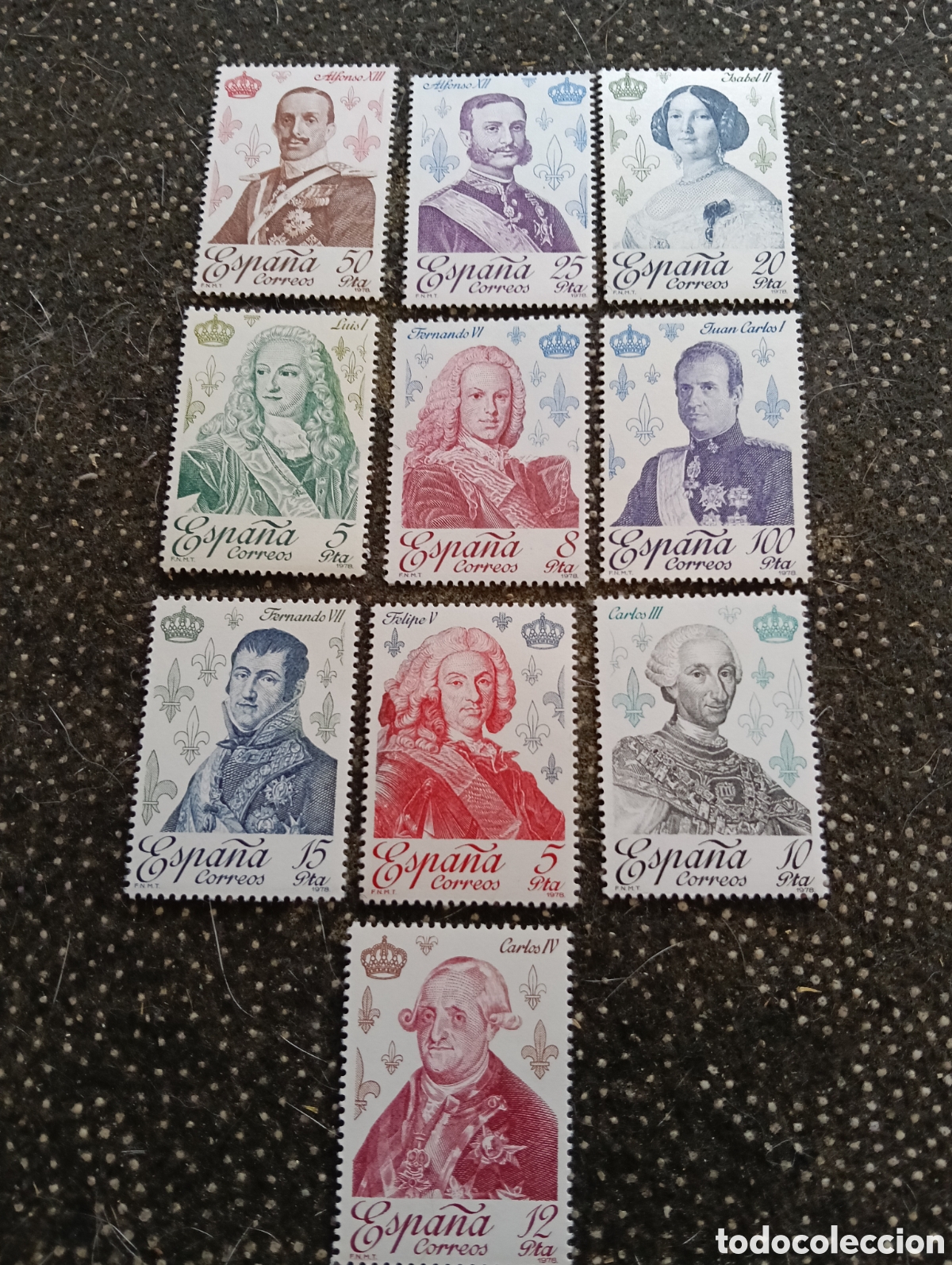 Sellos: Lote de 10 sellos de los reyes de Espa&ntilde;a