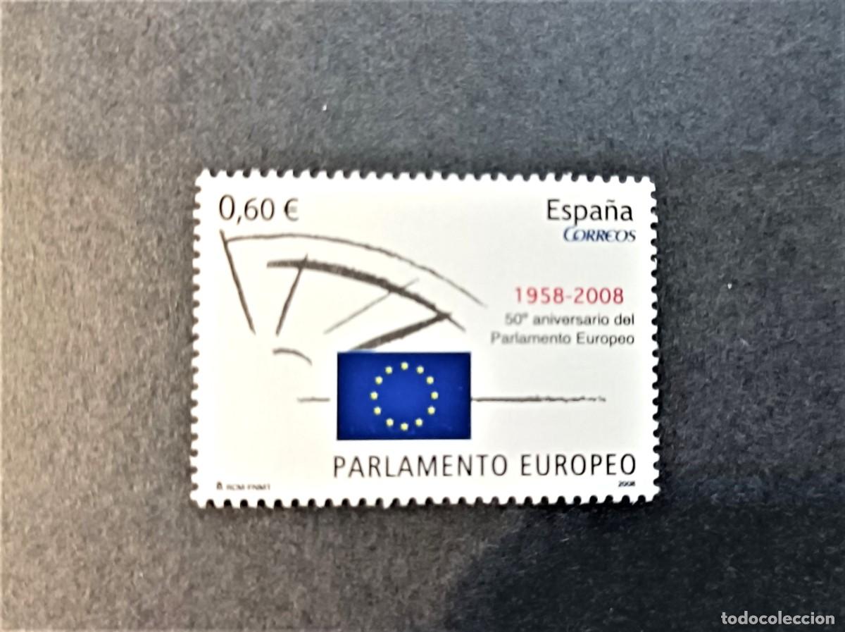 Sellos: Sello nuevo. 50 Aniv&ordm; Parlamento Europeo. Hemiciclo y Bandera. 19 Marzo de 2008. Edifil 4401.
