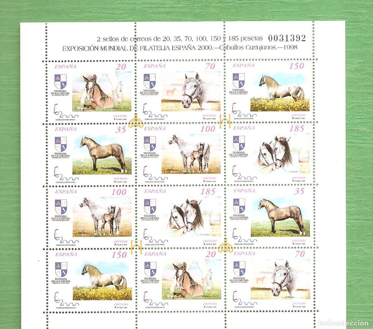 Sellos: Sellos de Espa&ntilde;a A&ntilde;o 198 Caballos Cartujanos Hojita nueva n&ordm; Edifil 3609/3613A