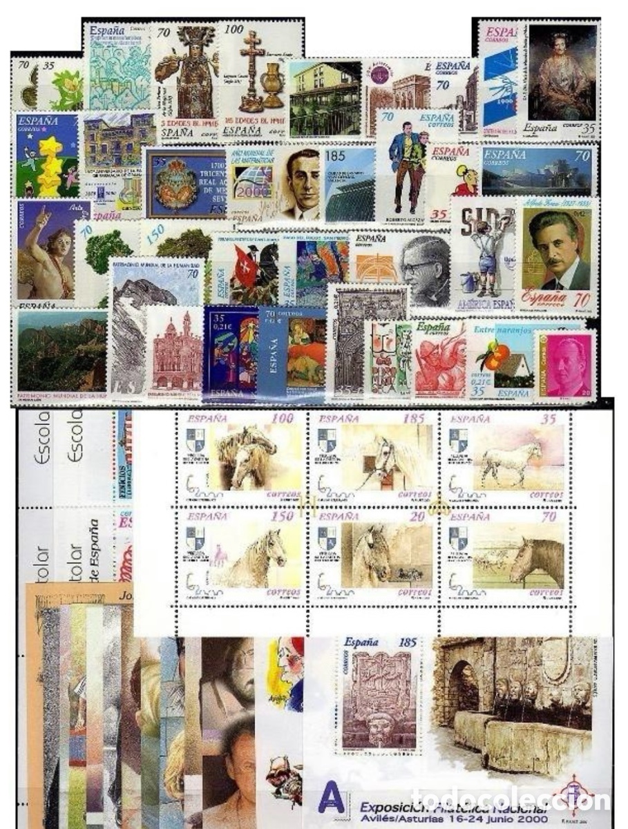 Sellos: Sellos Espa&ntilde;a A&ntilde;o 2000 completo nuevo incluye Minipliego caballos 50 % Descuento facial