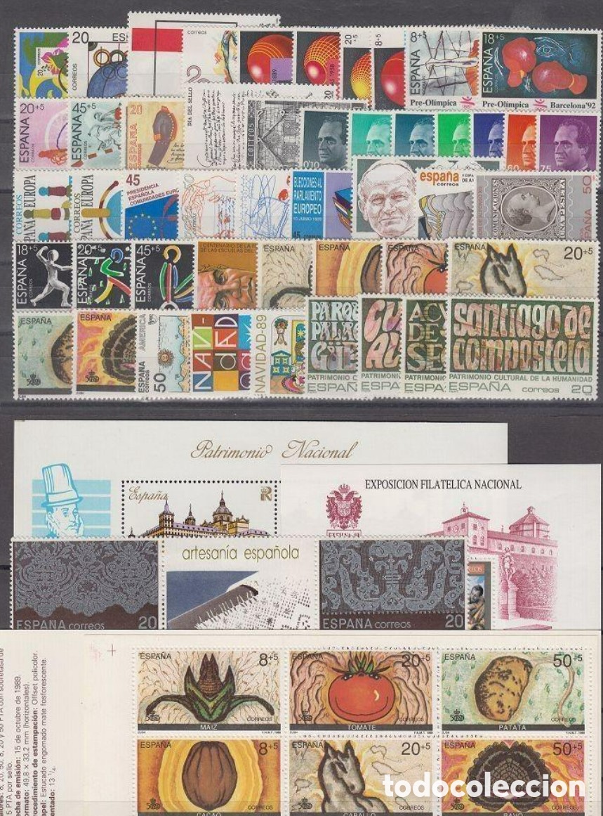 Sellos: Sellos Espa&ntilde;a A&ntilde;o 1989 completo 50% descuento facial