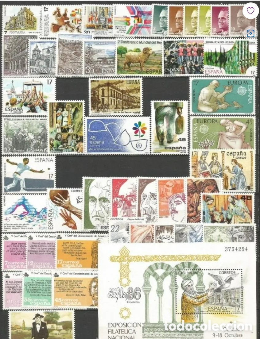 Sellos: Sellos Espa&ntilde;a A&ntilde;o 1986 completo 50% descuento facial