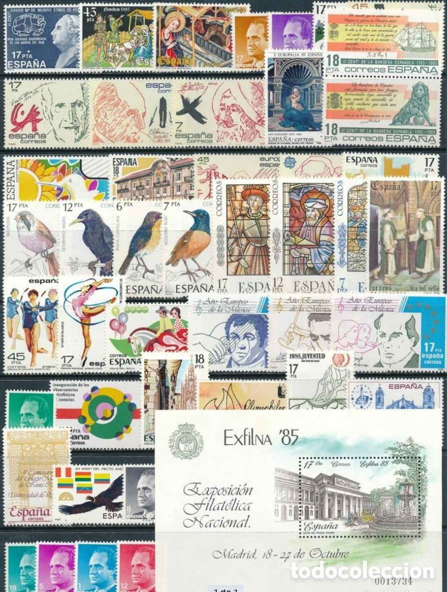 Stamps: Sellos Espa&ntilde;a A&ntilde;o 1985 completo 50% descuento facial