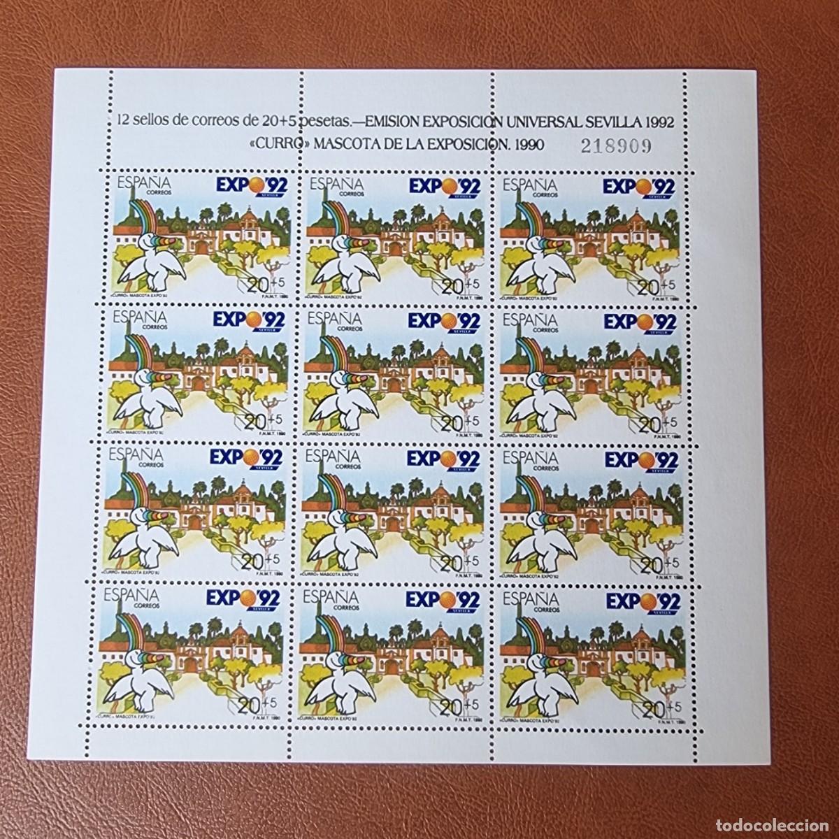 Sellos: ESPA&Ntilde;A NUEVOS 1990 PLIEGO 12 SELLOS - EXPO92 MASCOTA CURRO