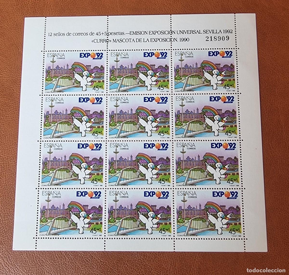 Sellos: ESPA&Ntilde;A NUEVOS 1990 PLIEGO 12 SELLOS 45 + 5 - EXPO92 MASCOTA CURRO