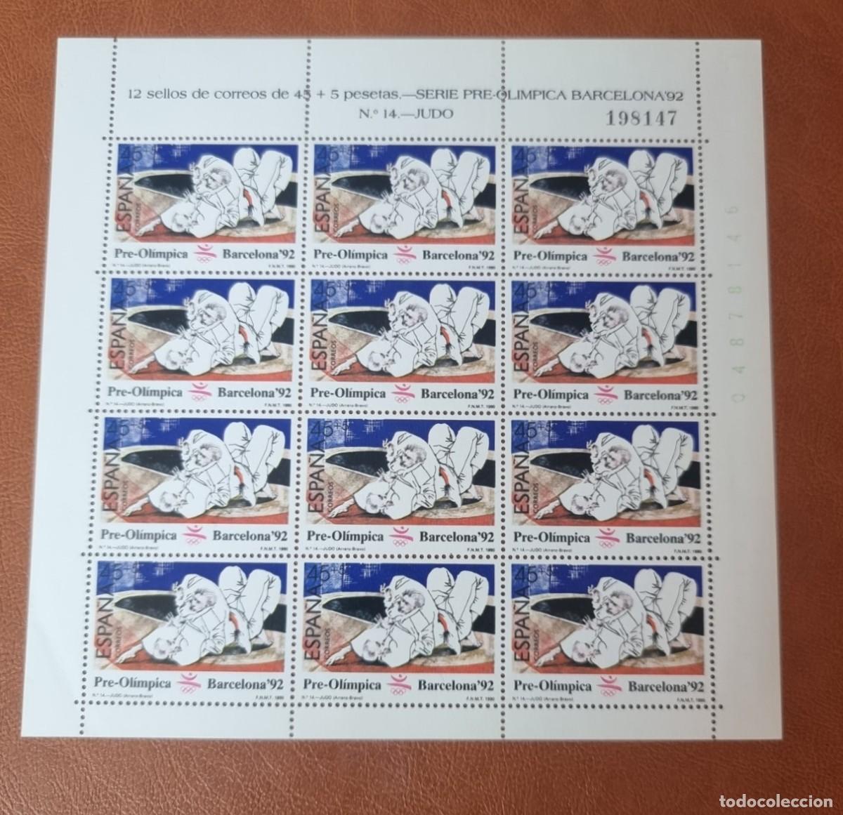 Sellos: ESPA&Ntilde;A NUEVOS 1990 PLIEGO 12 SELLOS PRE-OLIMPICA BARCELONA'92. JUDO