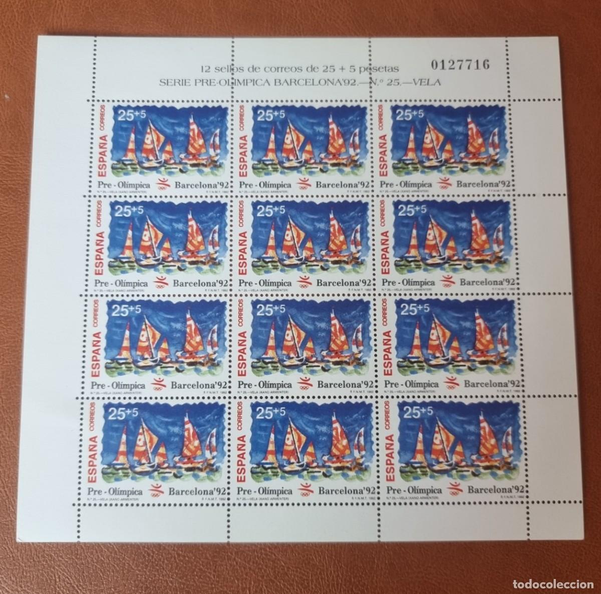 Sellos: ESPA&Ntilde;A NUEVOS 1992 PLIEGO 12 SELLOS PRE-OLIMPICA BARCELONA'92 VELA
