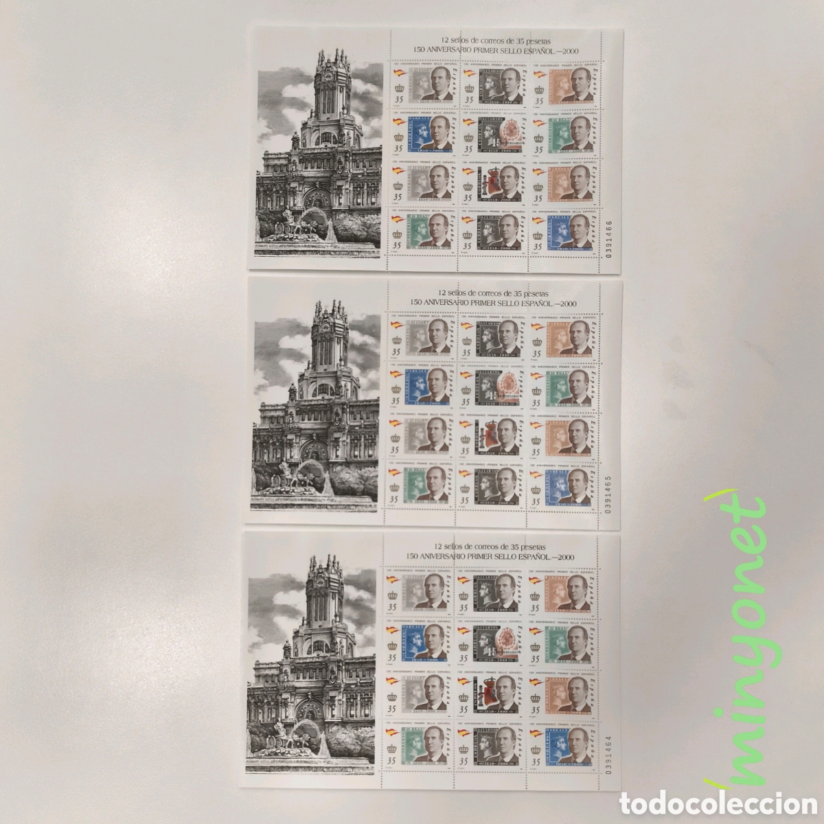 Sellos: PLIEGO 150 ANIV DEL PRIMER SELLO ESPA&Ntilde;OL 3 numeraci&oacute;n correlativa MNH ED MP68-3687-93 YT F3254-60