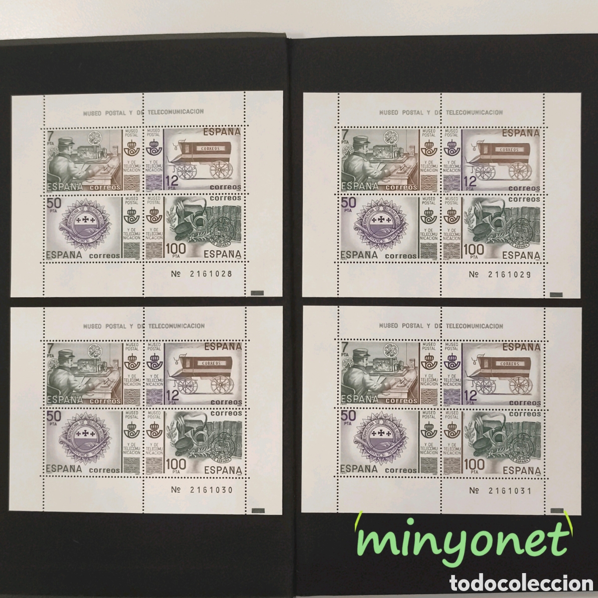 Sellos: 4 hojas E 2641 Museo Postal 1981 numeraci&oacute;n correlativa