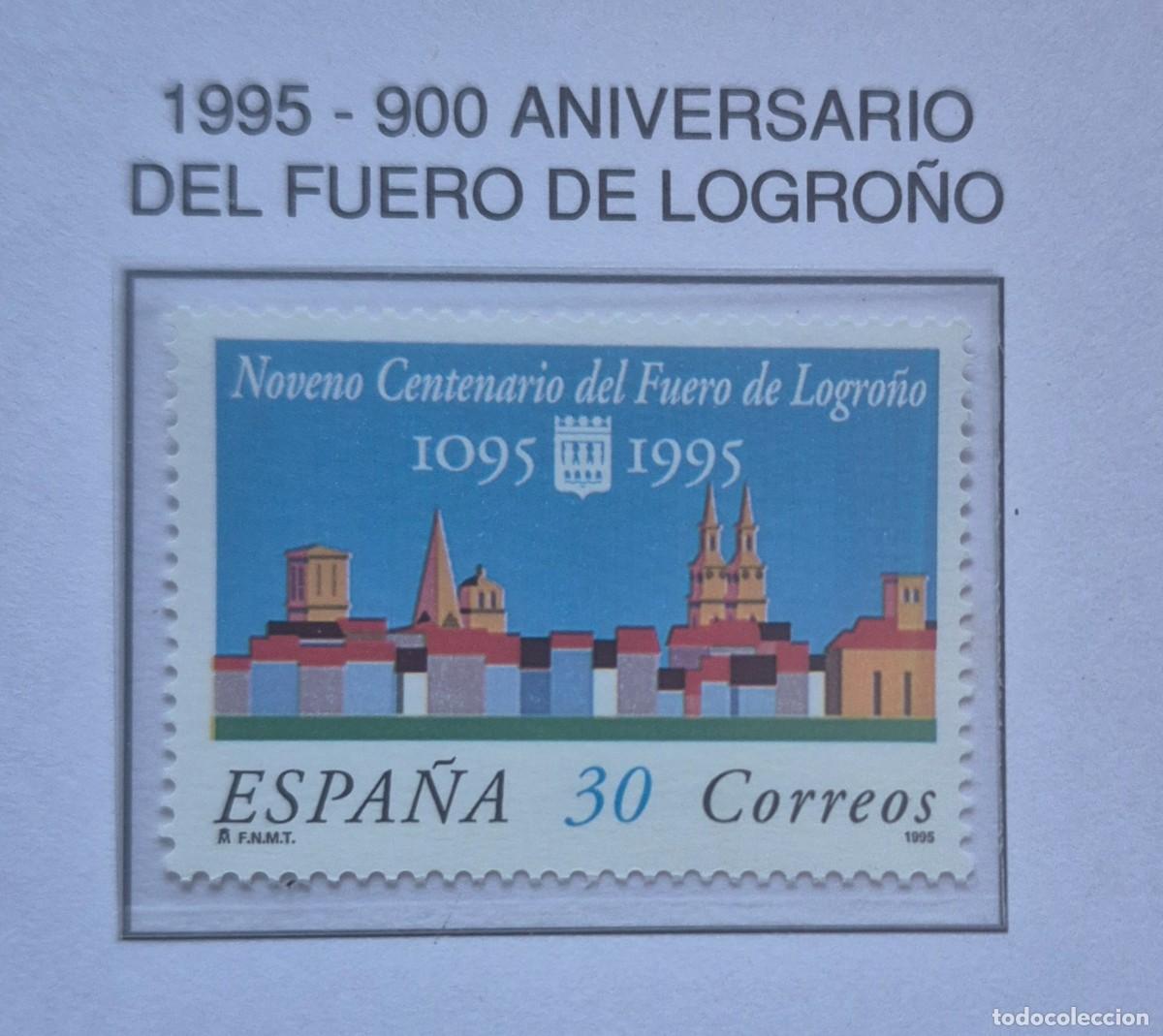 Sellos: A&ntilde;o 1995 - Edifil N 3338** - 900 aniv fuero Logro&ntilde;o -Nuevo sin fijasello - Se env&iacute;a el de la imagen