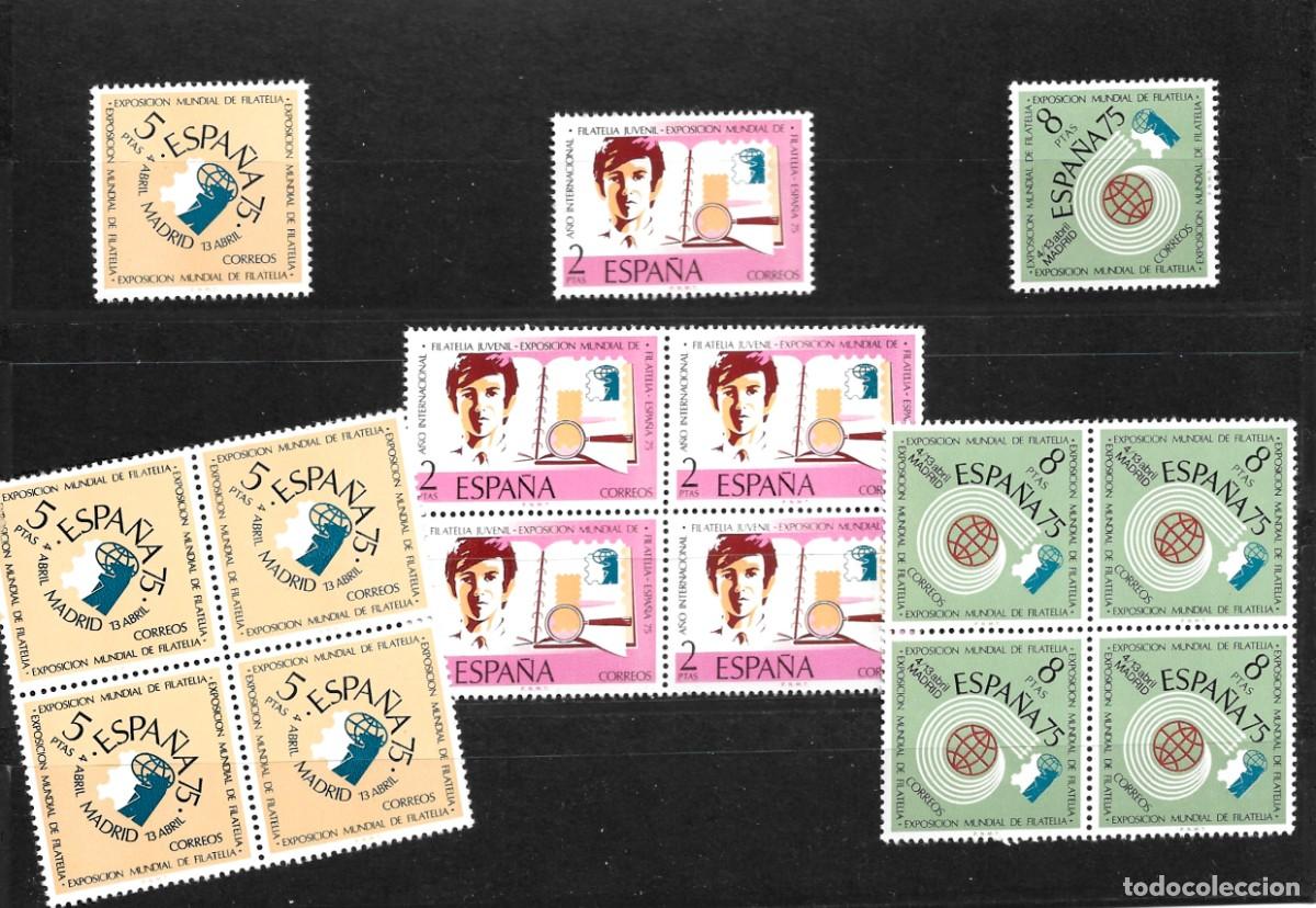 Sellos: Sellos de Espa&ntilde;a A&ntilde;o 1974 Exposici&oacute;n Filatelica Internacional Sellos nuevos** en bloque de 4 +1