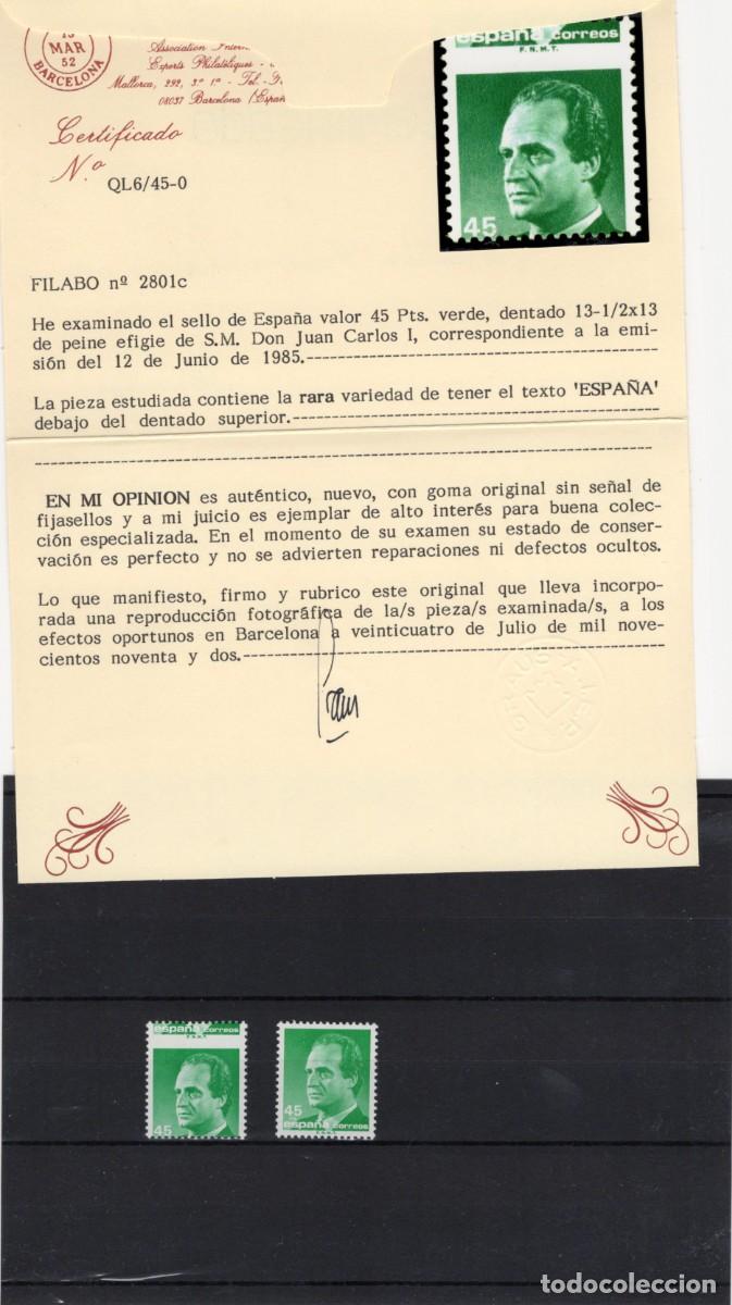 Sellos: Sellos Espa&ntilde;a a&ntilde;o 1985 EDIFIL 2801c variacion texto ESPA&Ntilde;A debajo del dentado CON CERTIFICADO