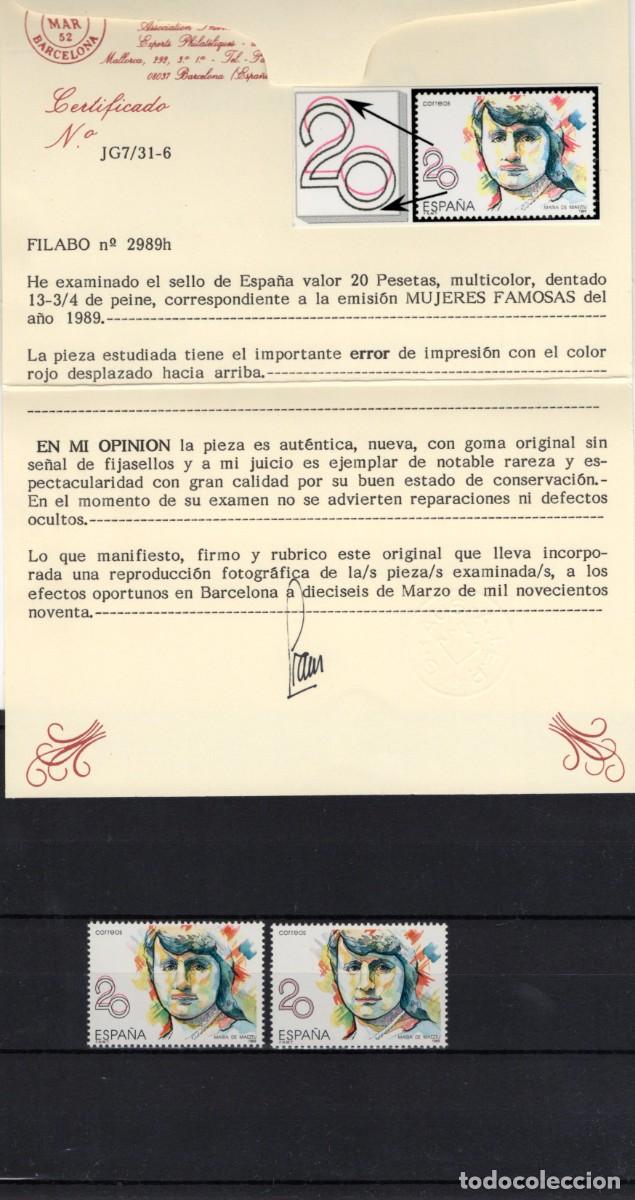 Sellos: Sellos Espa&ntilde;a a&ntilde;o 1989 EDIFIL 2989h variacion color rojo desplazado hacia arriba CON CERTIFICADO