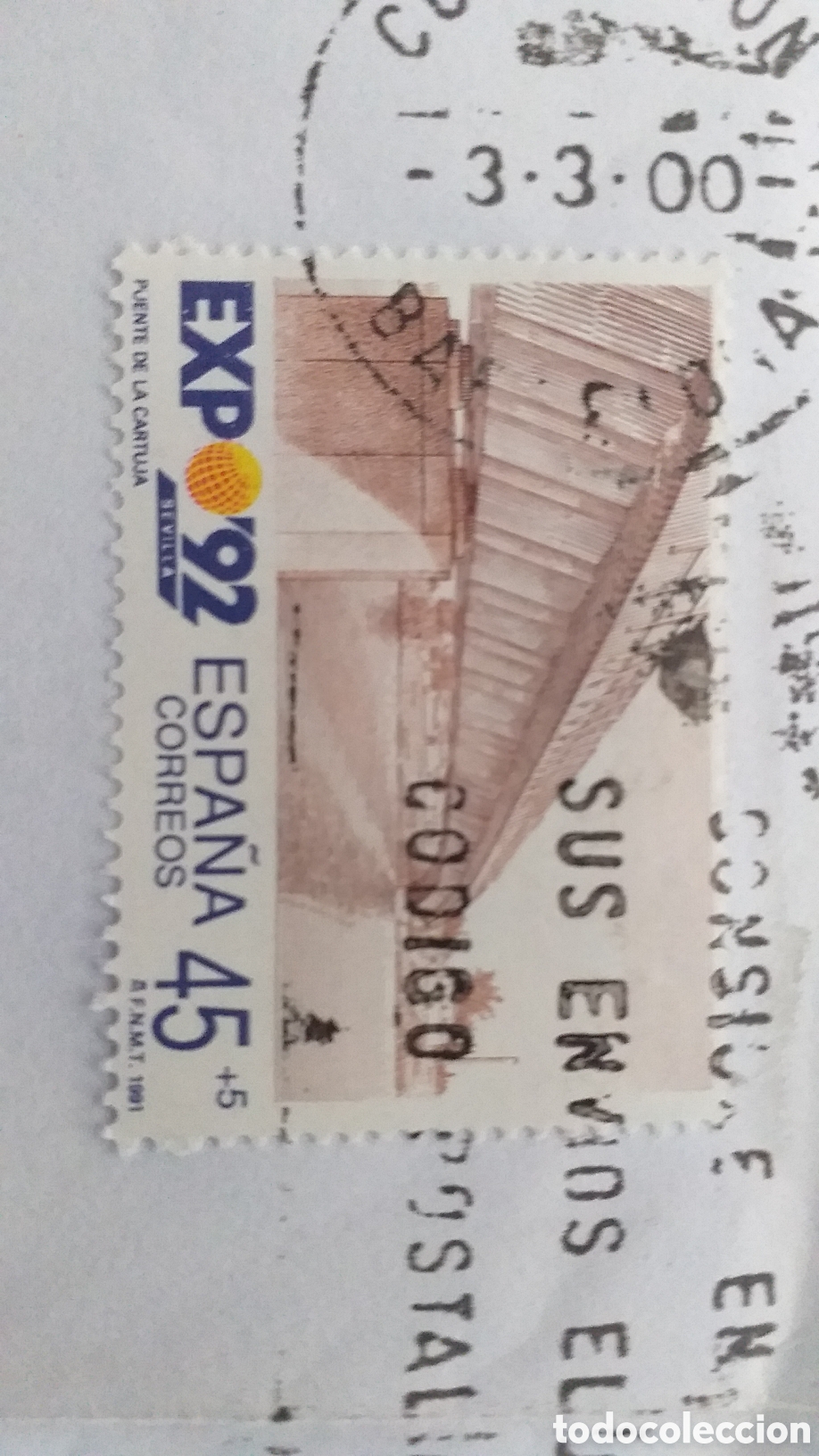 Sellos: Espa&ntilde;a edifil 3102. Sello usado, EXPO'92 puente de la Cartuja. A&ntilde;o 91.