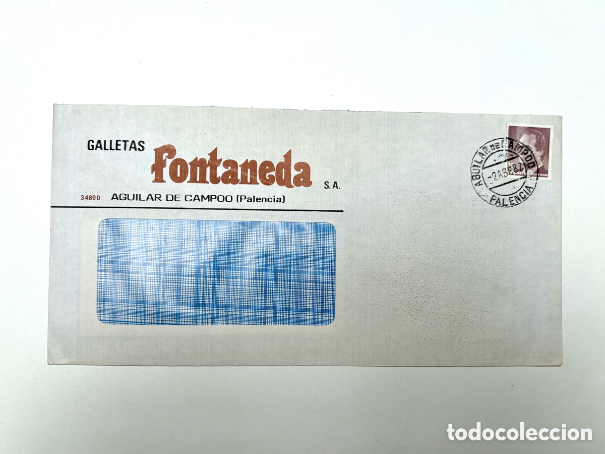 Sellos: Sobre Comercial Circulado de Galletas Fontaneda S.A. (Aguilar de Campoo, 1987)
