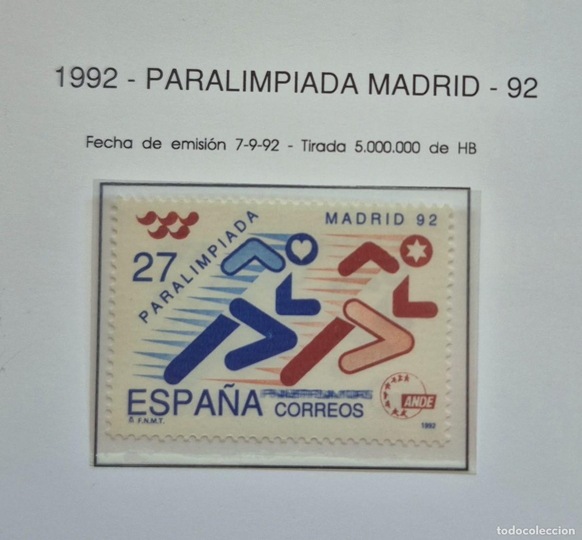 Sellos: A&ntilde;o 1992 - Edifil N 3220** - Paralimpiada Madrid - Nuevo sin fijasello - Se env&iacute;a el de la imagen
