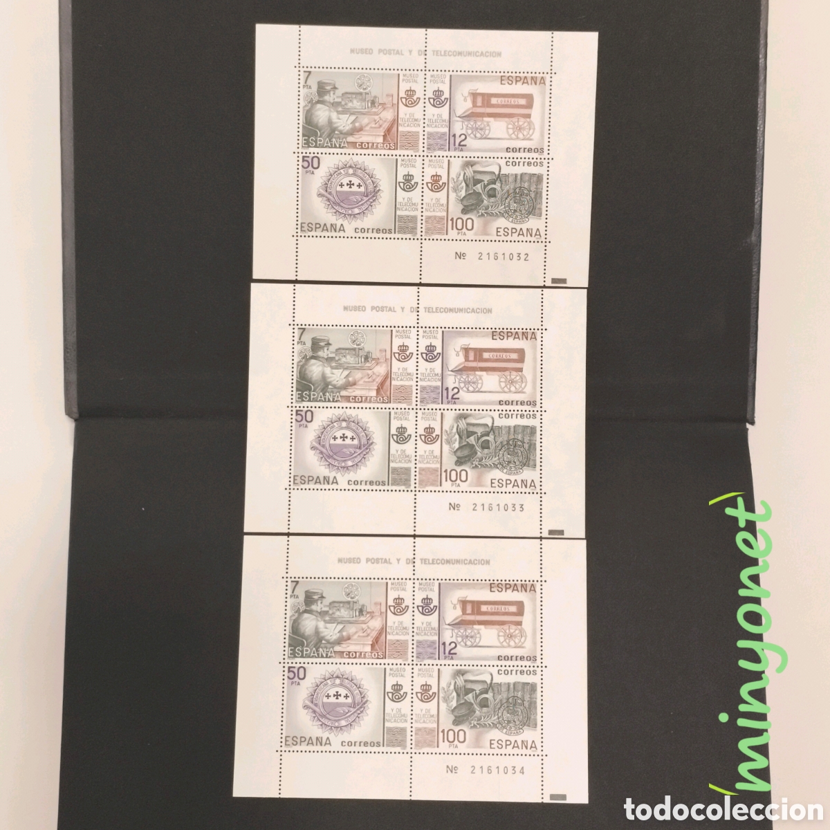 Sellos: 3 hojas bloque 2641 Museo Postal 1981. Numeraci&oacute;n correlativa