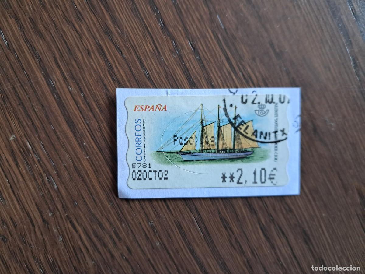 Sellos: sello, etiqueta de correos ATM de Espa&ntilde;a, pailebote, barco Santa Eulalia.