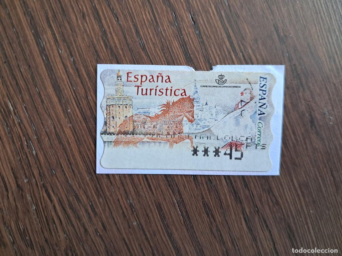 Sellos: sello, etiqueta de Espa&ntilde;a ATM, Espa&ntilde;a tur&iacute;stica, Sevilla.