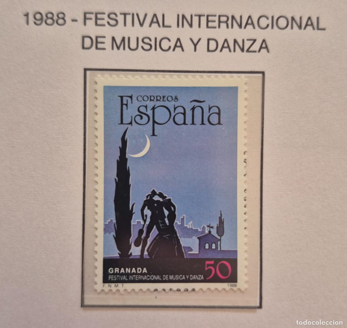 Sellos: A&ntilde;o 1988 - Edifil N 2952** - M&uacute;sica y danza Granada - Nuevo sin fijasello - Se env&iacute;a el de la imagen