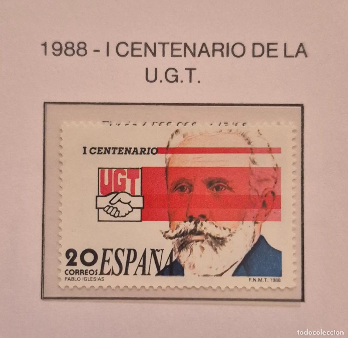 Sellos: A&ntilde;o 1988 - Edifil N 2948** - Centenario UGT - Nuevo sin fijasello - Se env&iacute;a el de la imagen