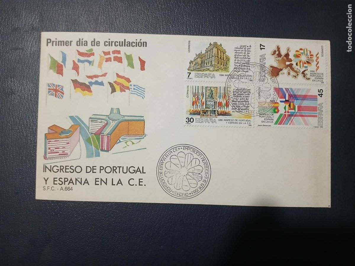 Sellos: A&Ntilde;O 1986 INGRESO DE PORTUGAL Y ESPA&Ntilde;A EN LA COMUNIDAD EUROPEA SOBRE PRECIO CATALOGO 7.00 EUROS