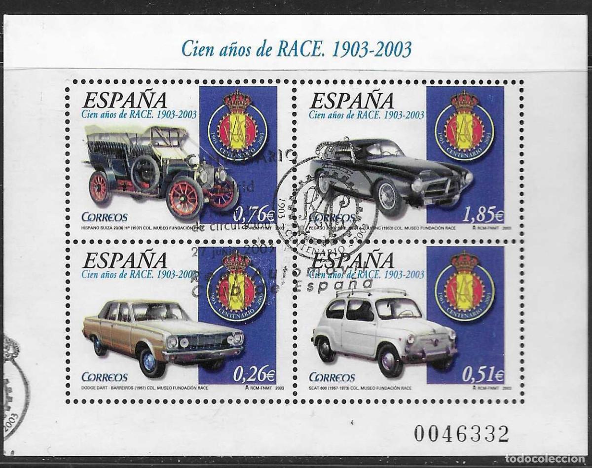 Sellos: Hoja bloque de Espa&ntilde;a usada de 2003. Coches