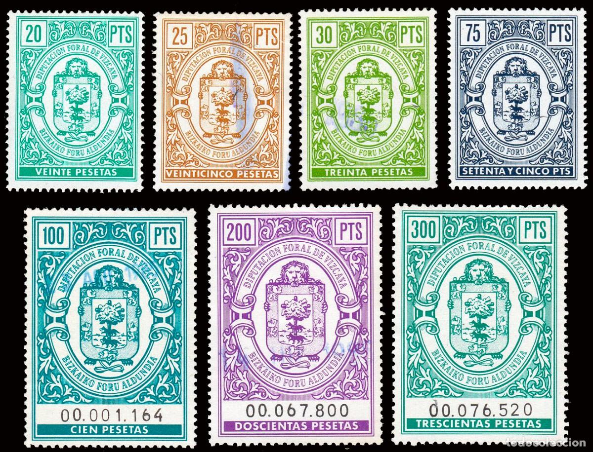 Sellos: Espa&ntilde;a - Fiscales - Diputaci&oacute;n Vizcaya - Alemany (*)/o 222+223+224+225+226+227+228 - 1985