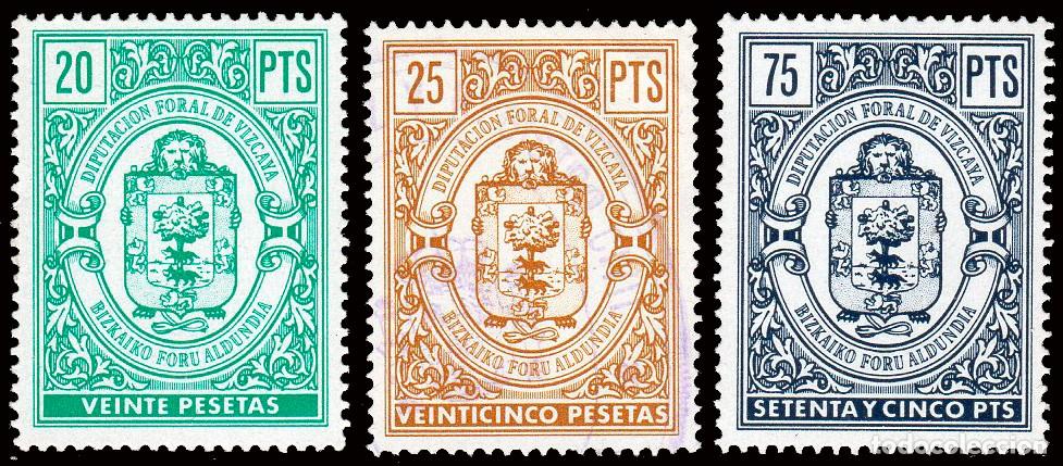 Sellos: Espa&ntilde;a - Fiscales - Diputaci&oacute;n Vizcaya - Alemany (*)/o 222+223+225 - 1985