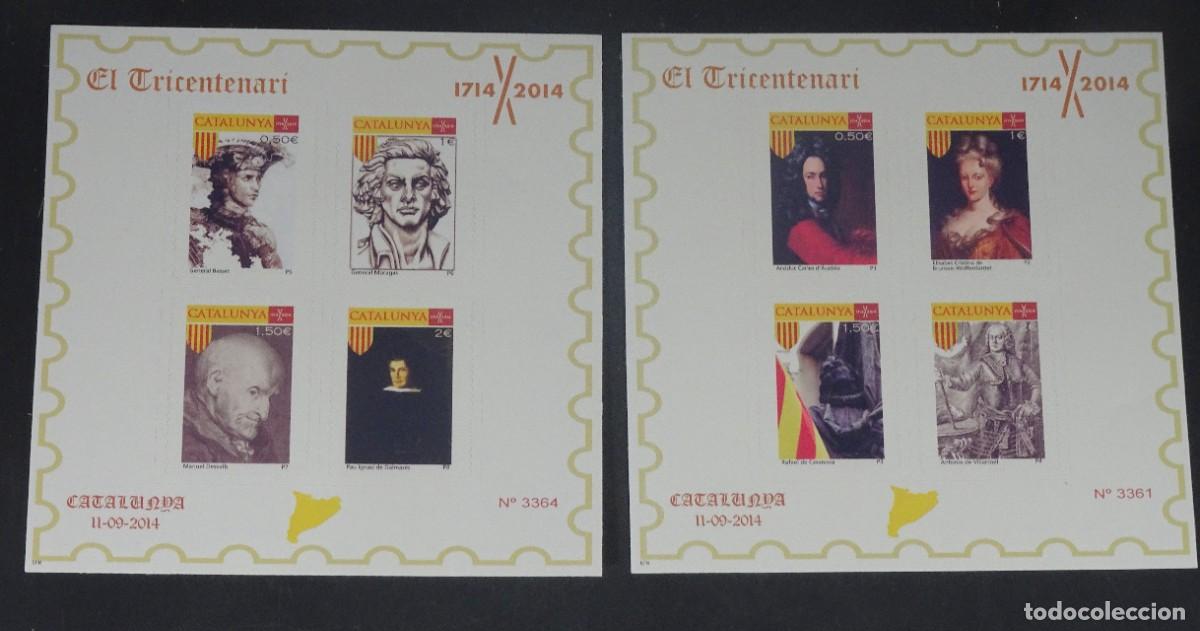 Sellos: 2 HOJAS BLOQUE EL TRICENTENARI 1714-2014, 8 SELLOS, PERSONAJES HIST&Oacute;RICOS DE CATALUNYA, VER FOTOS
