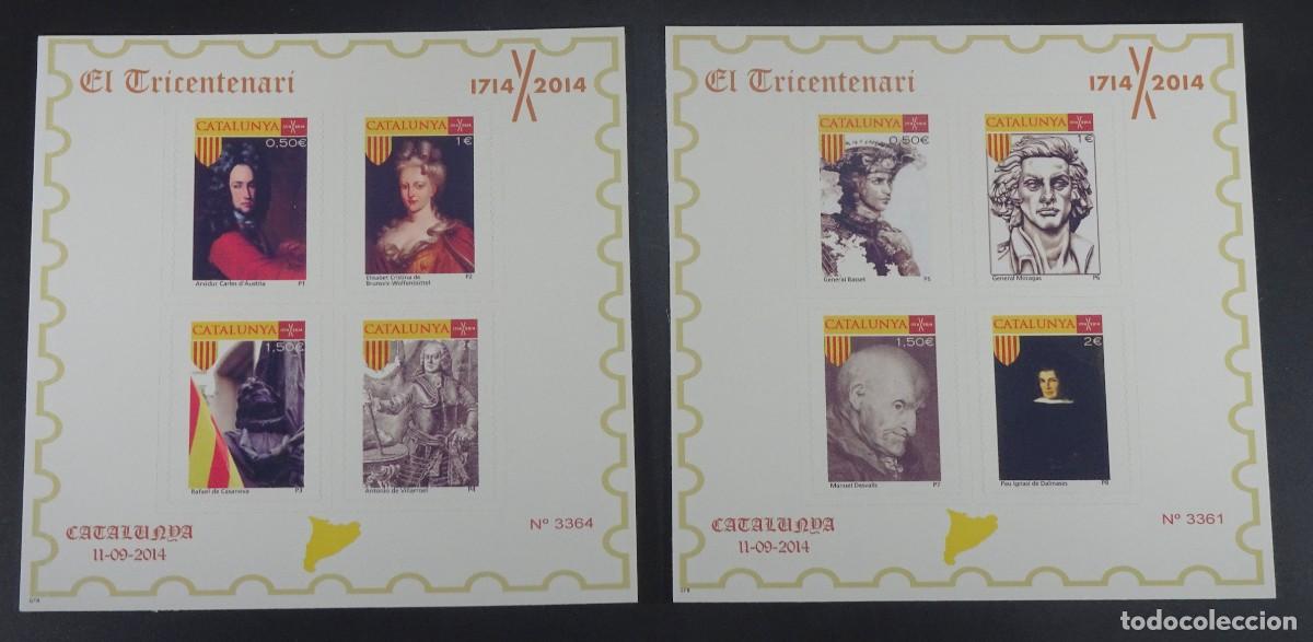 Sellos: 2 HOJAS BLOQUE EL TRICENTENARI 1714-2014, 8 SELLOS, PERSONAJES HIST&Oacute;RICOS DE CATALUNYA, VER FOTOS