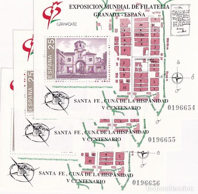 Timbres: 3 HB con numeraci&oacute;n correlativa - Exposici&oacute;n Mundial de Filatelia Granada 92 - Santa Fe , cuna de la