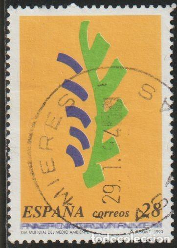 Sellos: Espa&ntilde;a 1993 Edifil 3263 Sello &ordm; Dia Mundial Medio Ambiente Logotipo 28Pts Spain Stamp Timbre Espagne