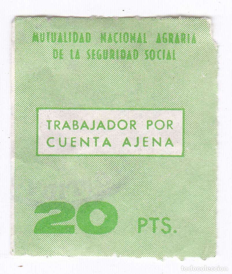 Sellos: Mutualidad Nacional Agraria de la Seguridad Social. Sello fiscal o vi&ntilde;eta. 20 Pesetas.