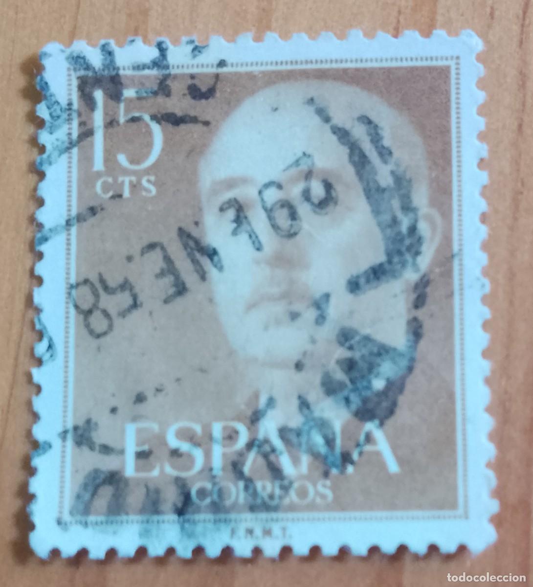 Sellos: ESPA&Ntilde;A, A&Ntilde;O 1955 - V/F 15 CTS, EDIFIL 1144 GENERAL FRANCO - MATASELLO IDENTIFICATIVO: 29 ENE 58 MADR