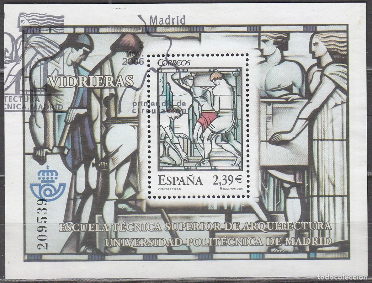 Sellos: EDIFIL 4280, VIDRIERAS: ESCUELA SUPERIOR DE ARQUITECTURA, HOJA BLOQUE USADA