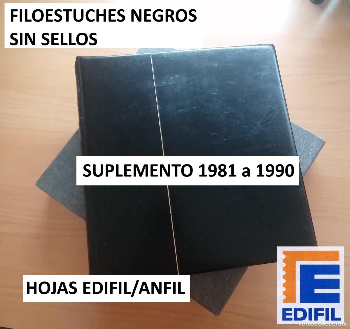 Sellos: SUPLEMENTO ESPA&Ntilde;A 1981 a 1990. HOJAS EDIFIL/ANFIL. FILOESTUCHES NEGROS. SIN SELLOS