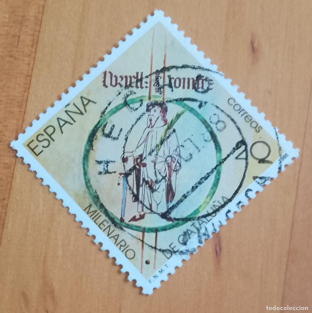 Sellos: ESPA&Ntilde;A, A&Ntilde;O 1988, EDIFIL 2960, 20 PTA, MILENARIO CATALU&Ntilde;A - MAT. IDENT.: 14.OCT.88 HECHO, HUESCA