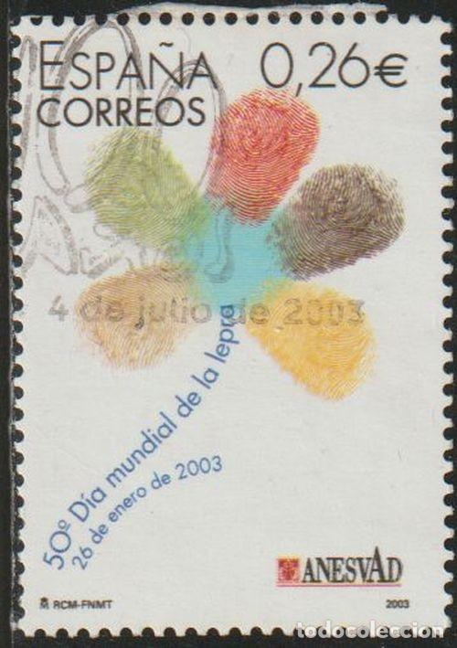Sellos: Espa&ntilde;a 2003 Edifil 3959 Sello &ordm; Dia Mundial de la Lepra Flores Margarita Logo Michel 3815 Yvert 3529