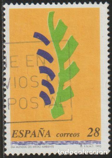 Sellos: Espa&ntilde;a 1993 Edifil 3263 Sello &ordm; Dia Mundial Medio Ambiente Logotipo 28Pts Spain Stamp Timbre Espagne