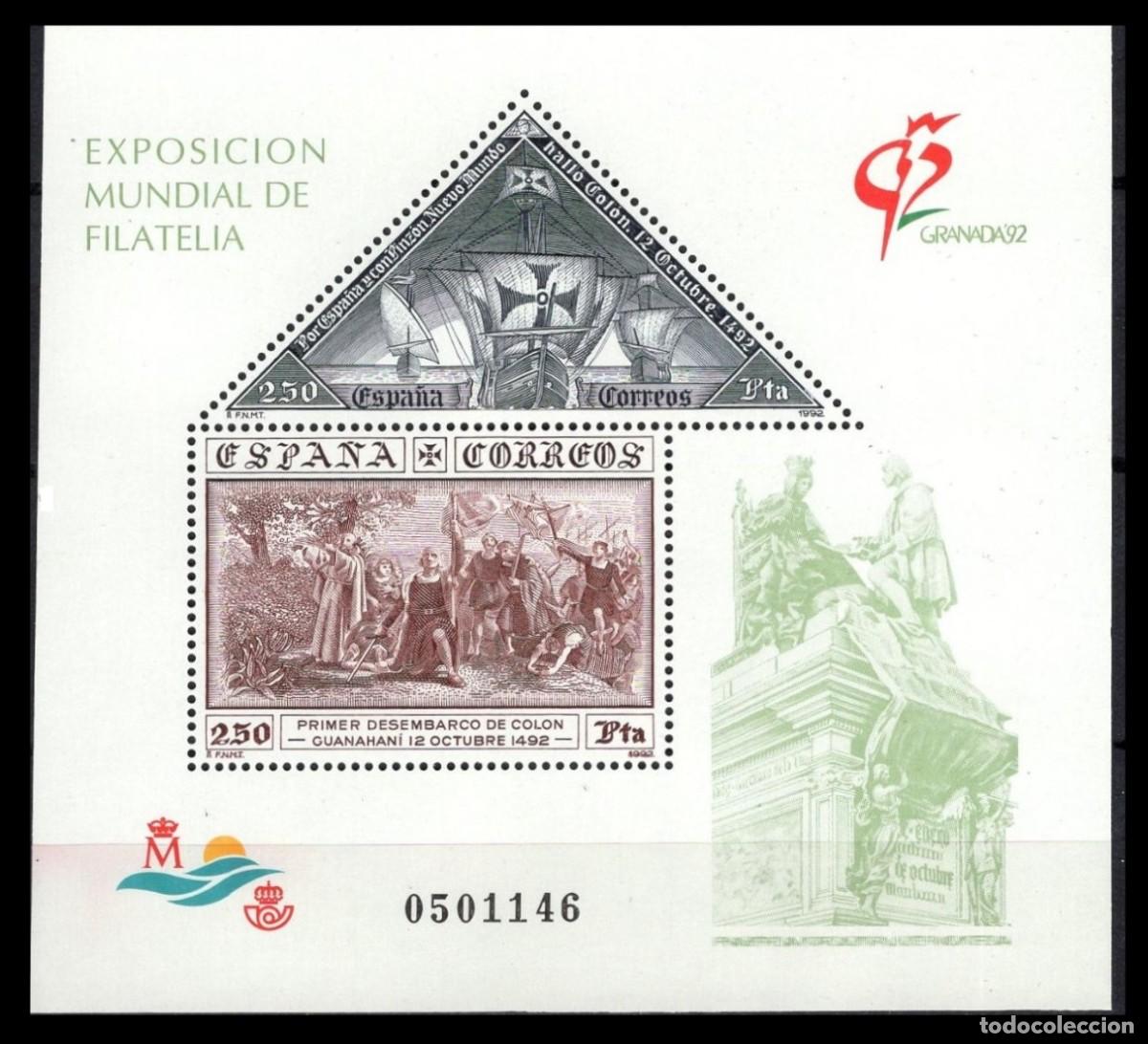 Sellos: ESPA&Ntilde;A 1992 - EXPOSICION MUNDIAL DE FILATELIA GRANADA'92 - EDIFIL 3195**