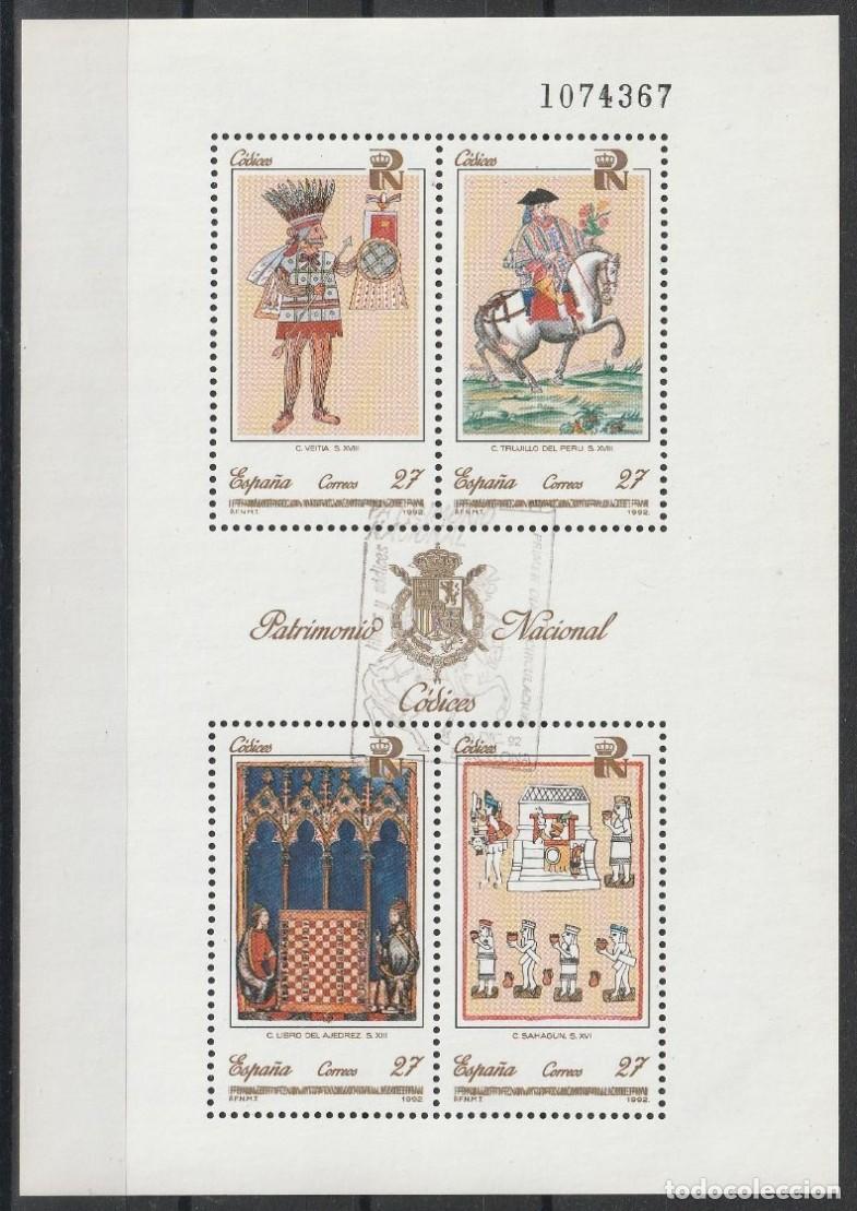 Stamps: ESPA&Ntilde;A 1992 - PATRIMONIO NACIONAL - CODICES - EDIFIL 3236 HOJA BLOQUE USADA