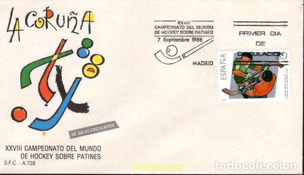 Stamps: 377108 MNH ESPA&Ntilde;A 1988 28 CAMPEONATOS DEL MUNDO DE HOCKEY SOBRE HIELO EN LA CORU&Ntilde;A