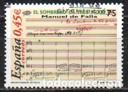 Sellos: EDIFIL N&ordm; 3838, MANUELDE FALLA, ELSOMBRERO DE TRES PICOS, USADO