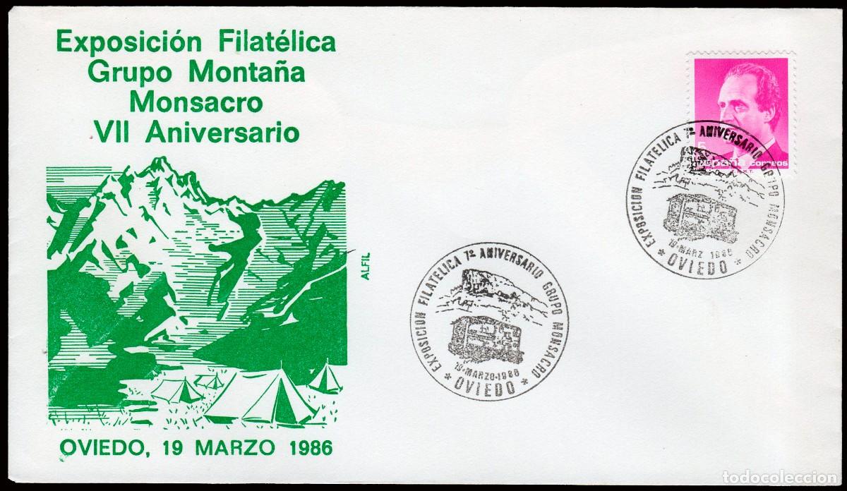 Selos: Asturias - Edi o 2795 - Sobre Mat &rdquo;Oviedo 19/3/86 - Exp. Filat&eacute;lica - Grupo monta&ntilde;a...&rdquo;