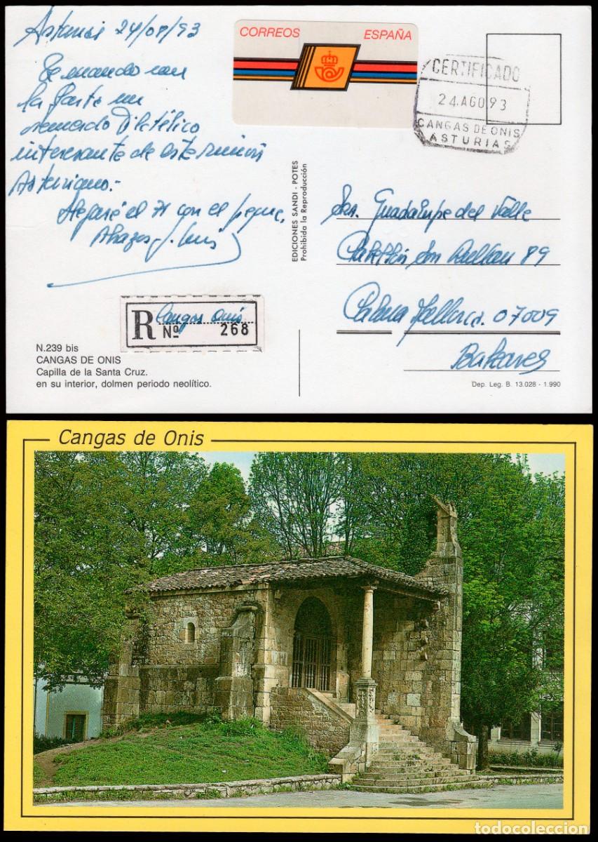 Selos: Asturias - TP - Postal con ATM sin facial y fecha Mat &rdquo;Cangas On&iacute;s 24/Ag./93 - Certificado&rdquo;
