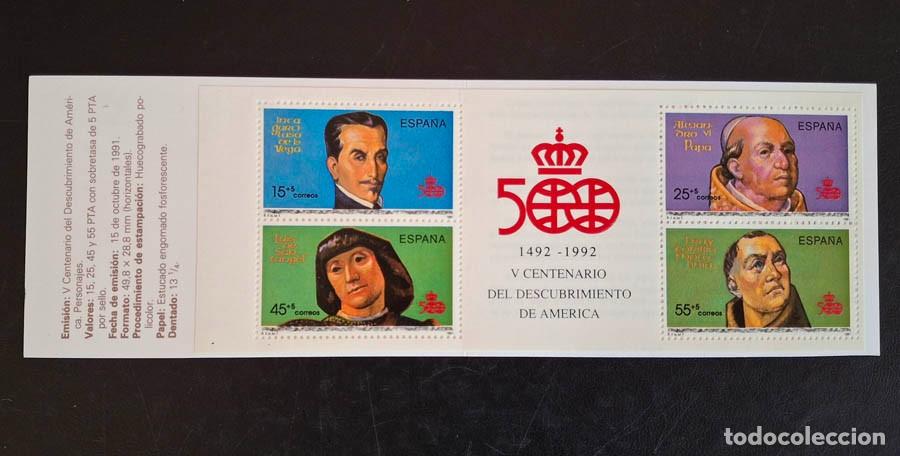 Sellos: Carnet de sellos conmemorativo de Espa&ntilde;a, emitido en 1991, V Centenario del Descubrimiento de Am&eacute;ric
