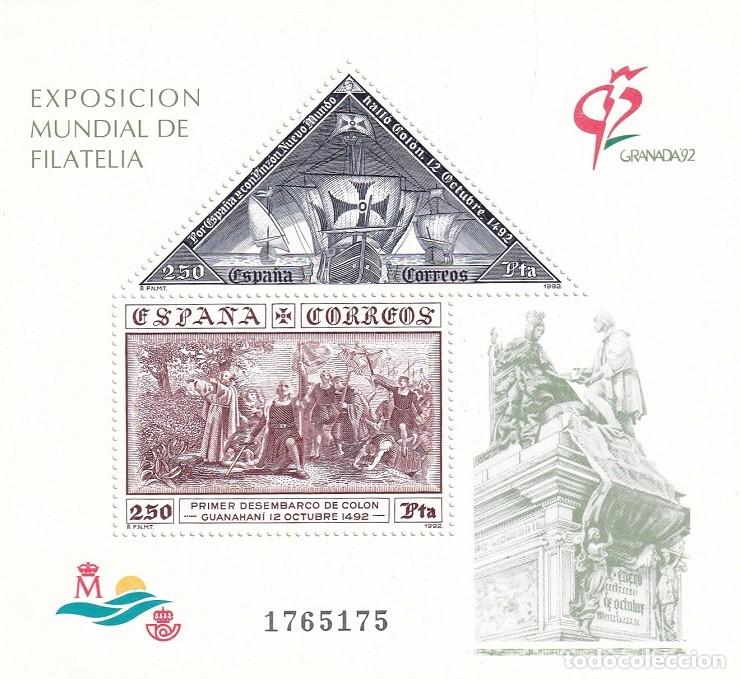 Sellos: HB Hojita Bloque Edifil N&ordm; 3195 - Granada 92 - Exposici&oacute;n Nacional de Filatelia
